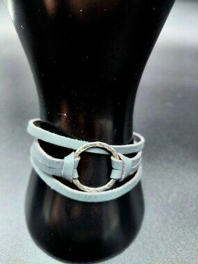 Gray Multi-Strand Leather Wrap Bracelet O-Ring Center Lobster Clasp Adjustable